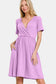 Surplice Short Sleeve Brushed DTY Dress - Pink Purple