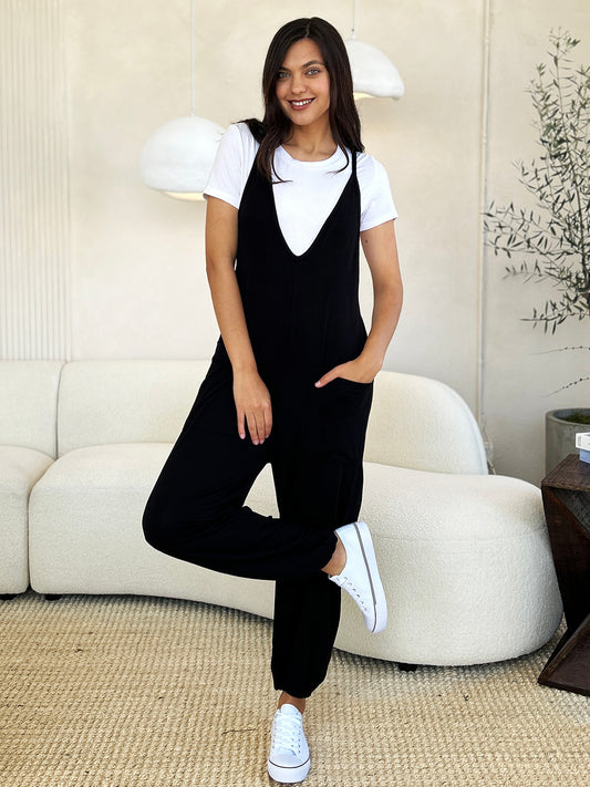 Plunge Sleeveless Jumpsuit with Pockets