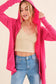 Thermal Hooded Open Front Cardigan with Pockets - Fuchsia