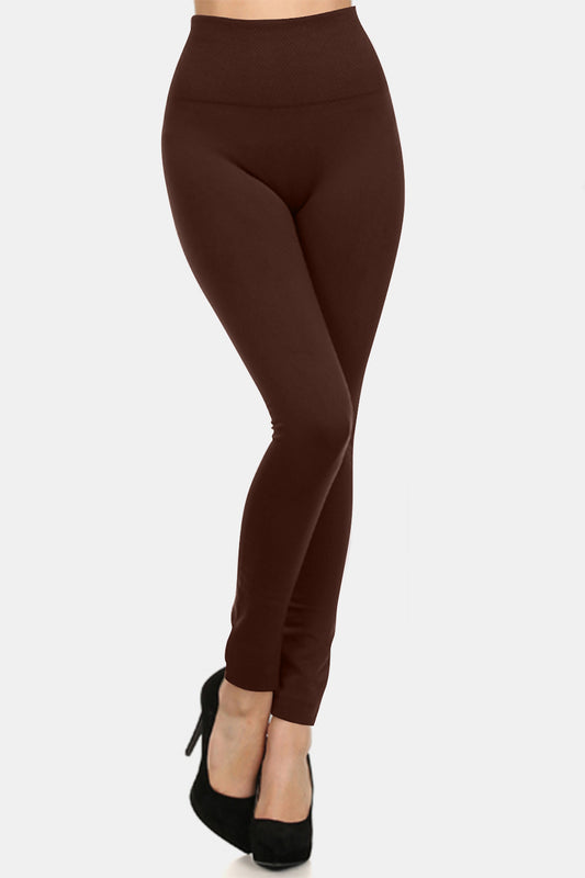 Seamless Fleece Lined Leggings - Coffee