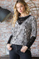 Snakeskin Print Round Neck Lace Contrast Top
