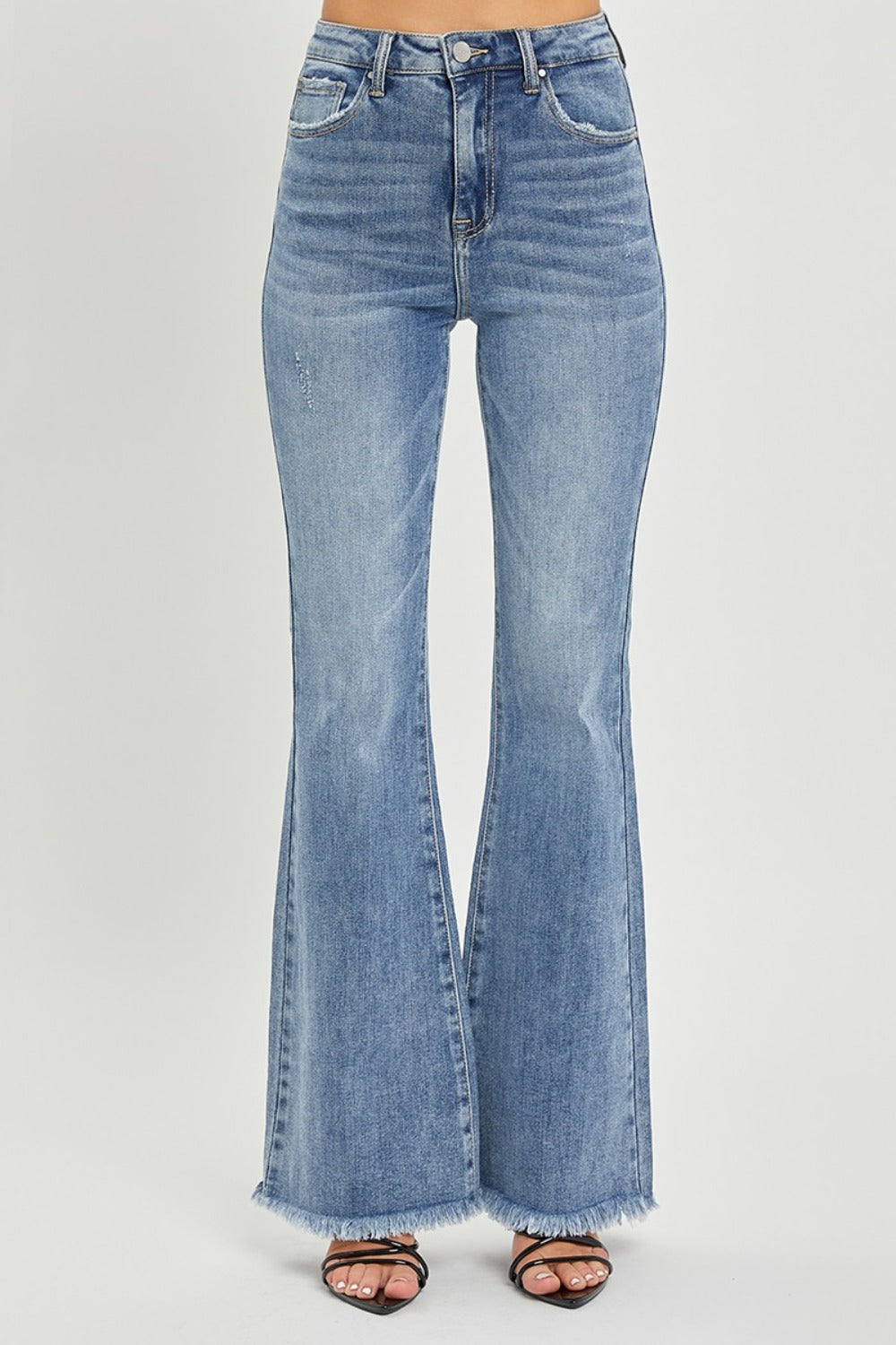 RISEN High Waist Raw Hem Flare Jeans