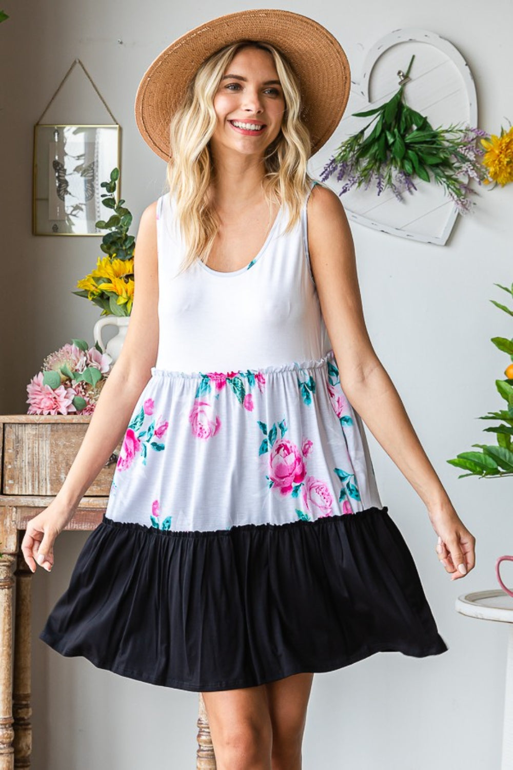 Scoop Neck Frill Tiered Dress