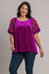 Velvet Embroidery Short Sleeve Blouse - Violet