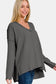 Texture Exposed Seam V-Neck Long Sleeve T-Shirt - Charcoal