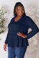 Half Button Long Sleeve Ruffle Hem Blouse - 7 Colors