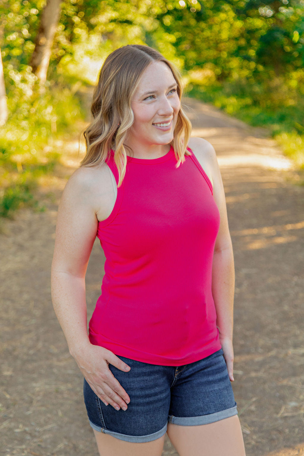 Tara Ribbed Tank - Hot Pink