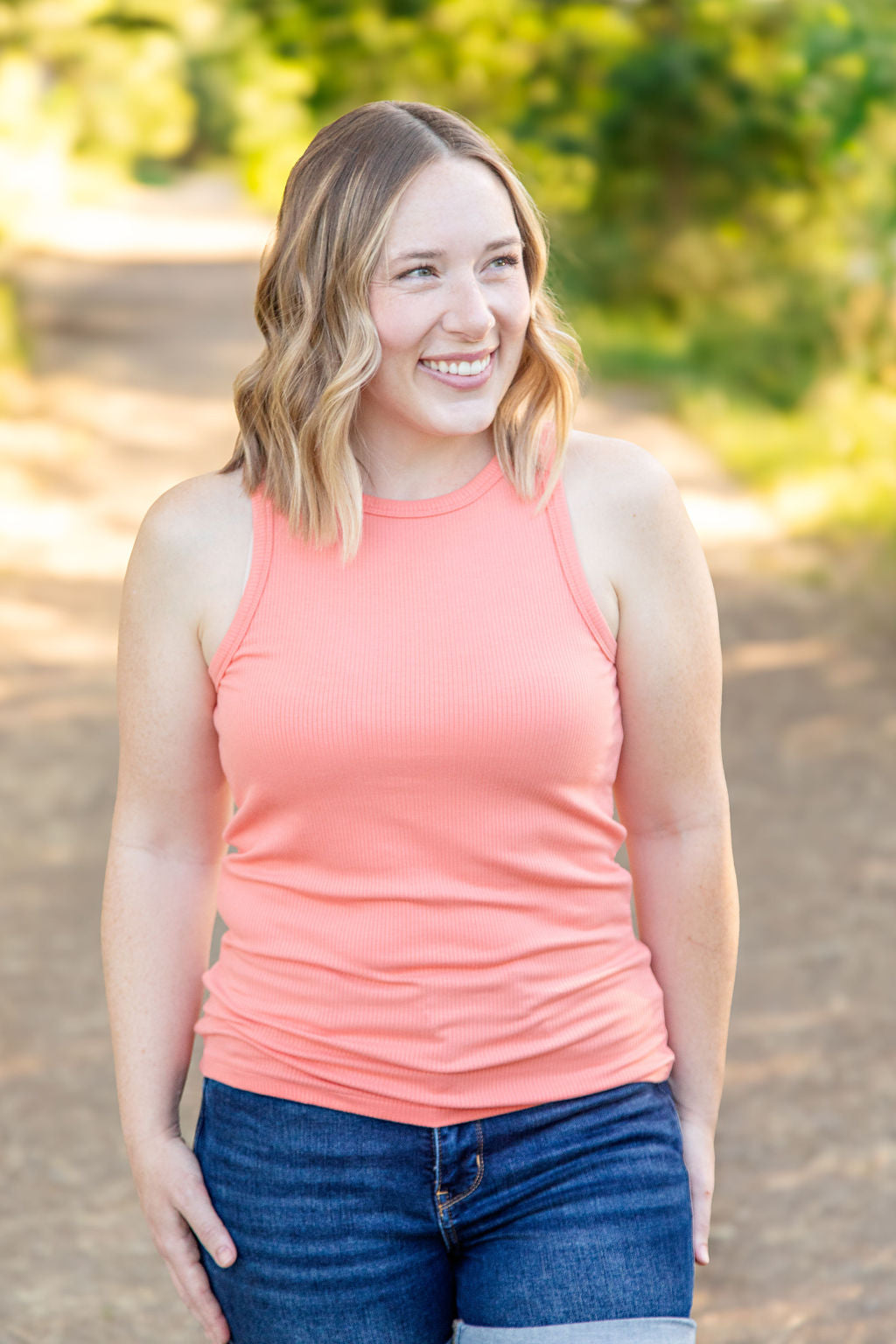 Tara Ribbed Tank - Coral