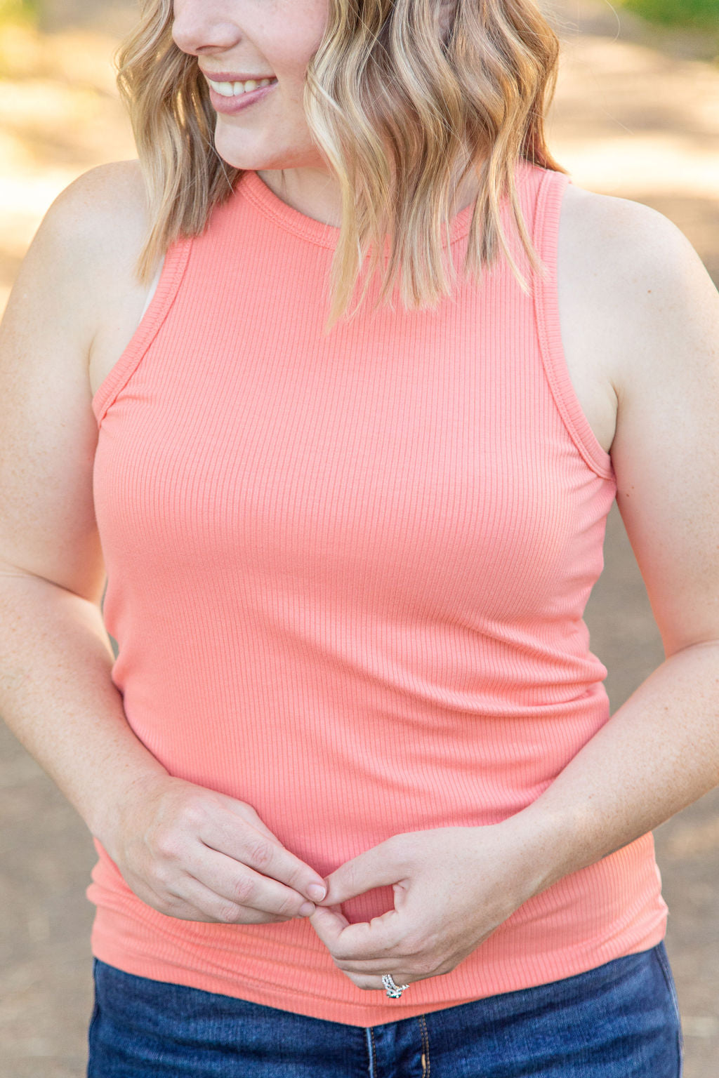 Tara Ribbed Tank - Coral