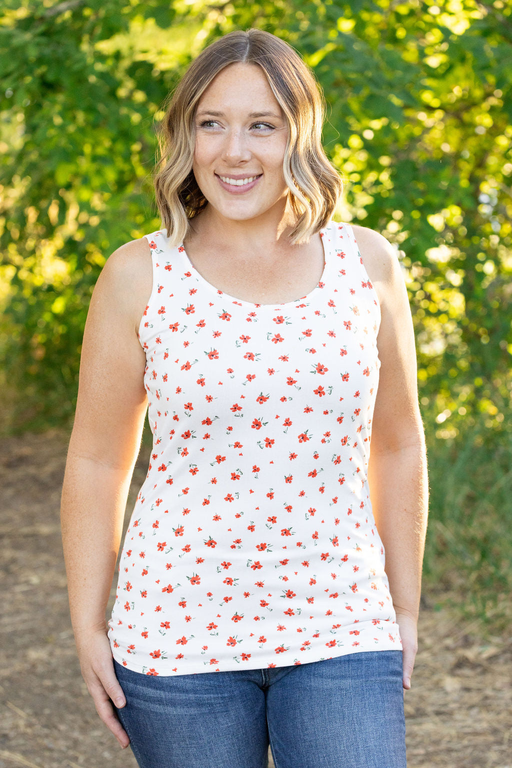 Luxe Scoop Tank - Micro Ivory Floral