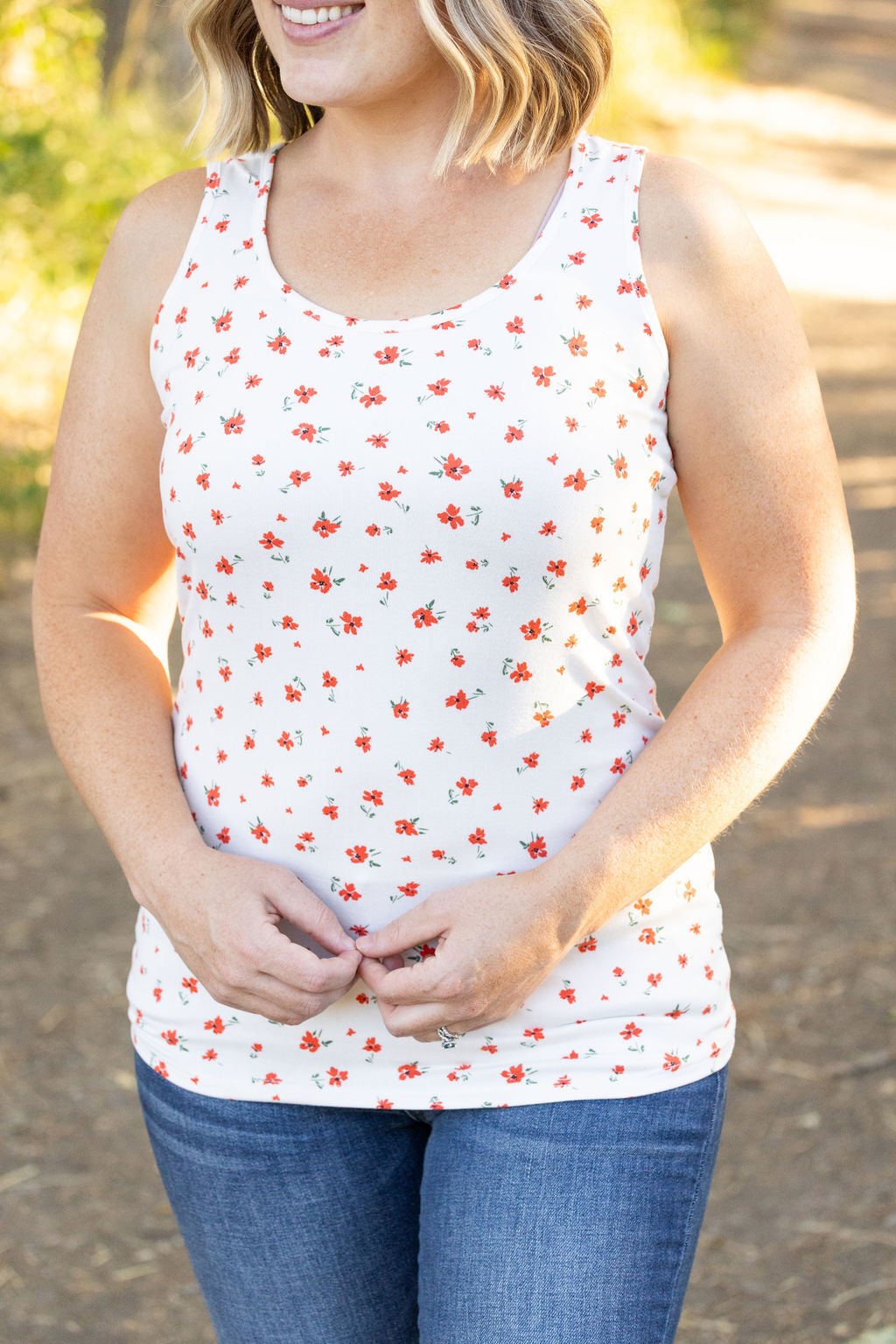 Luxe Scoop Tank - Micro Ivory Floral