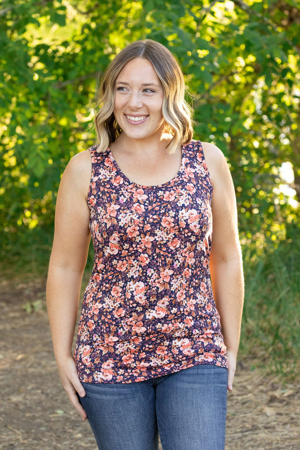 Luxe Scoop Tank - Navy Floral Mix