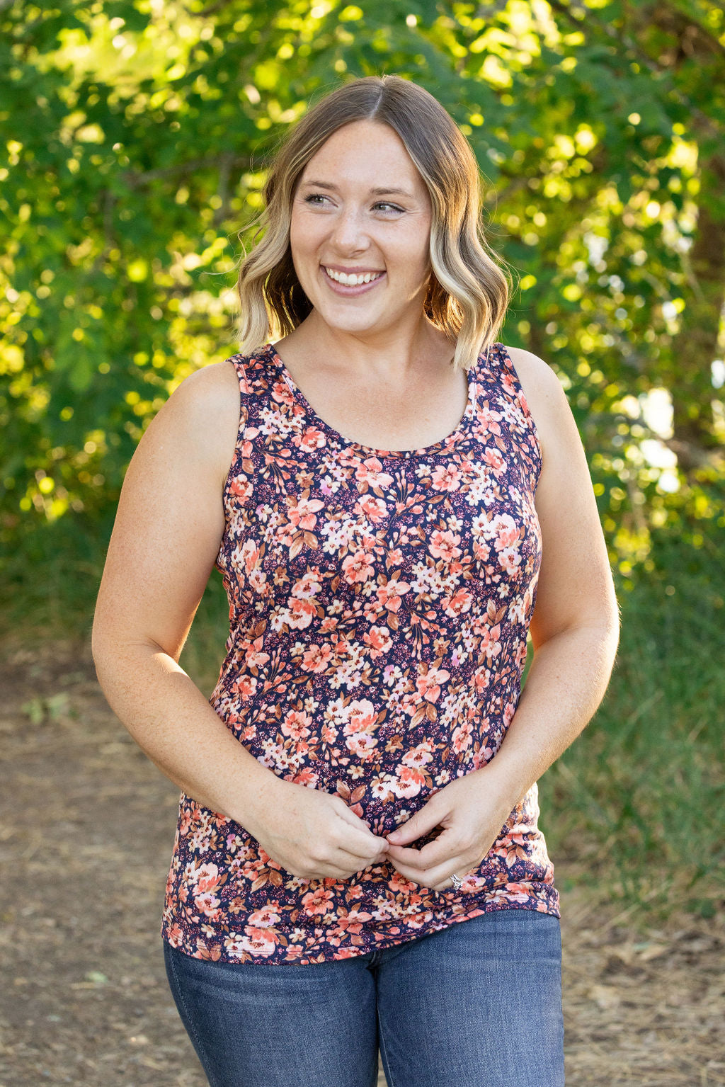 Luxe Scoop Tank - Navy Floral Mix