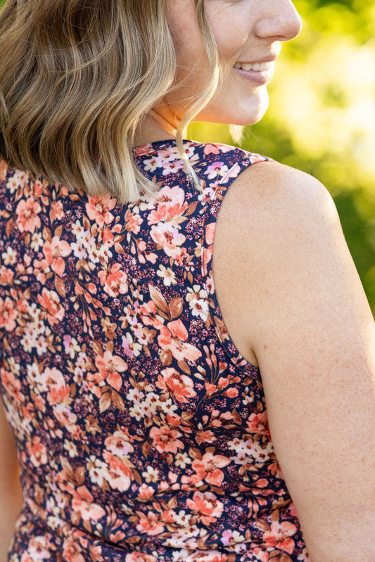 Luxe Scoop Tank - Navy Floral Mix