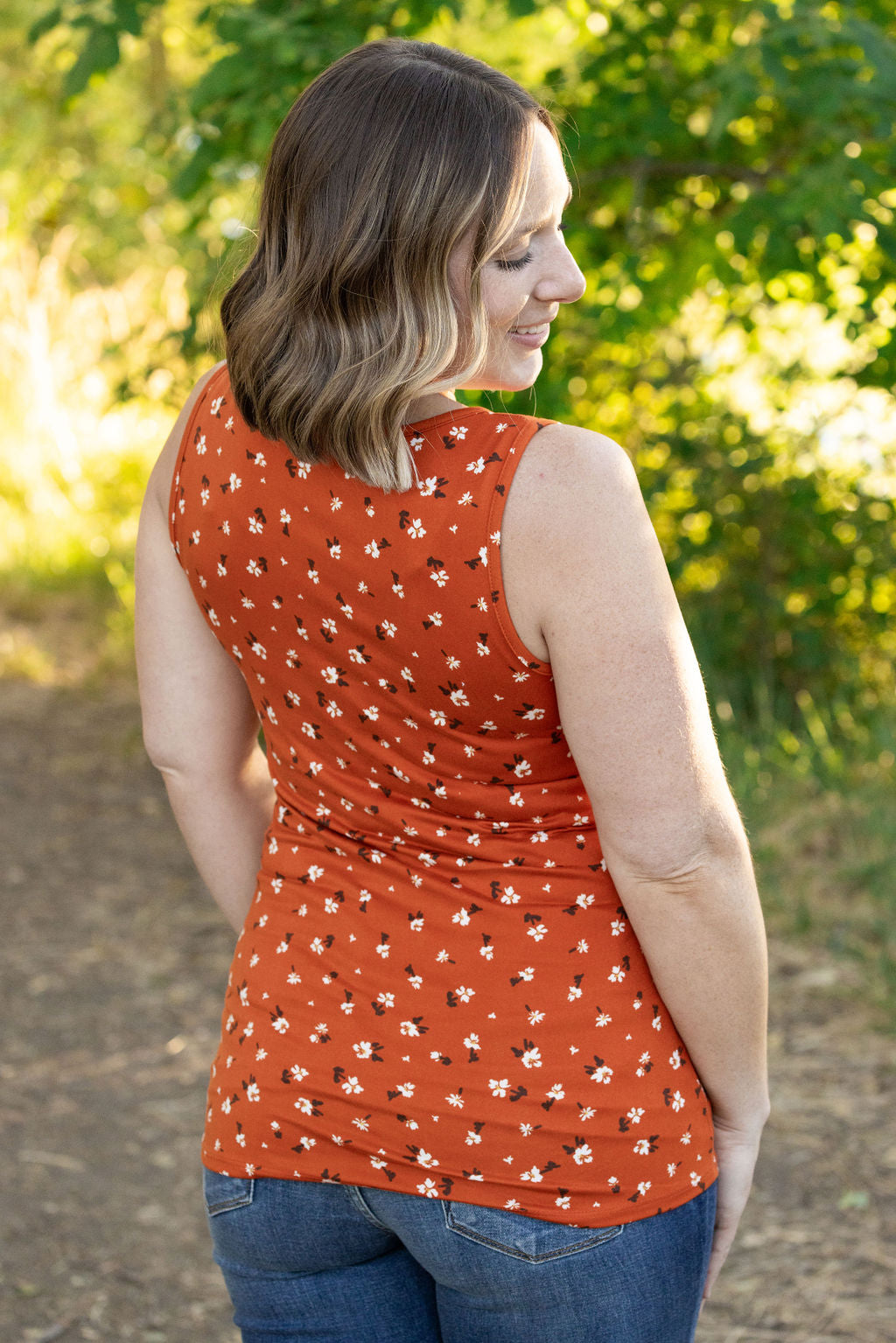 Luxe Scoop Tank - Micro Rust Floral