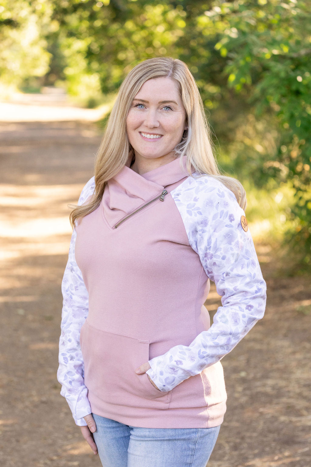 Zoey ZipCowl Sweatshirt - Pink and Blush Floral