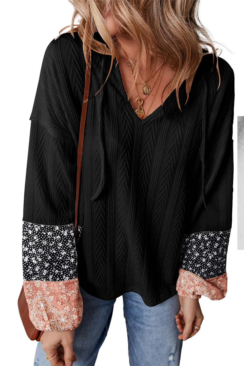 Floral Patchwork V Neck Top - 3 Colors