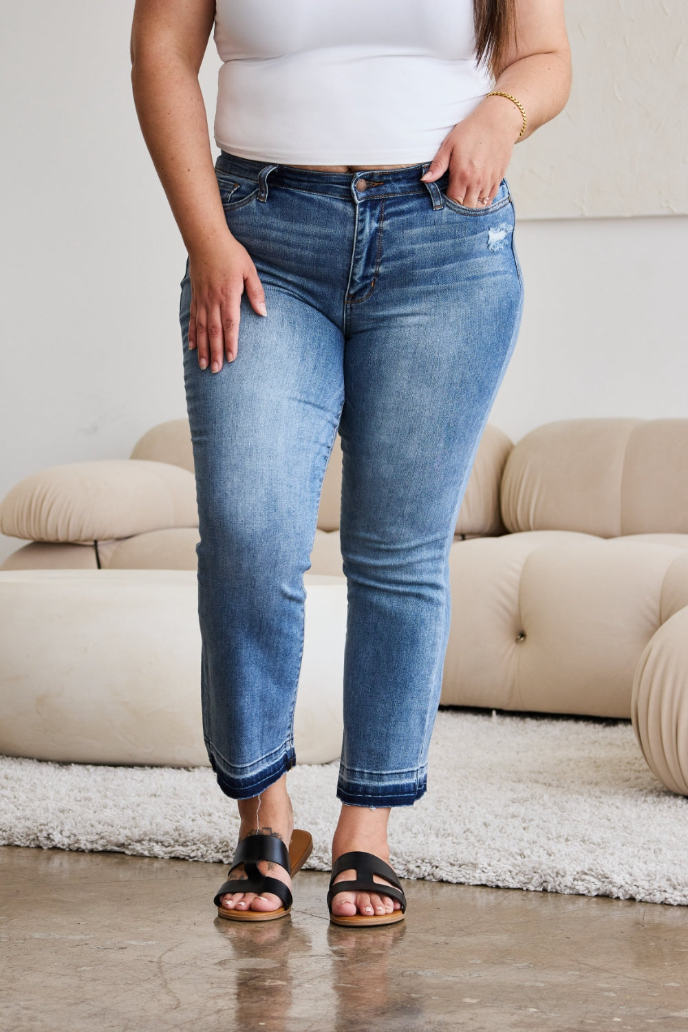 Judy Blue Release Hem Mid Rise Cropped Bootcut Jeans