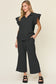 Texture Ruffle Short Sleeve Top and Drawstring Wide Leg Pants Set - 11 Colors