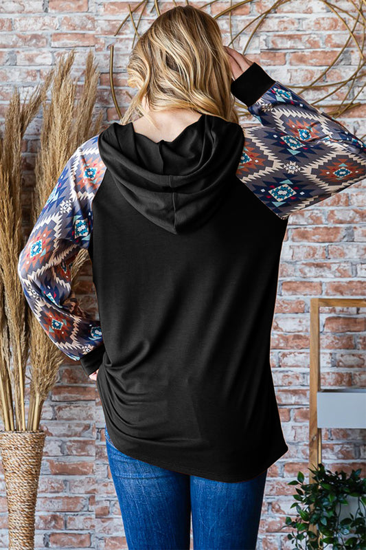 Printed Long Sleeve Hooded Top