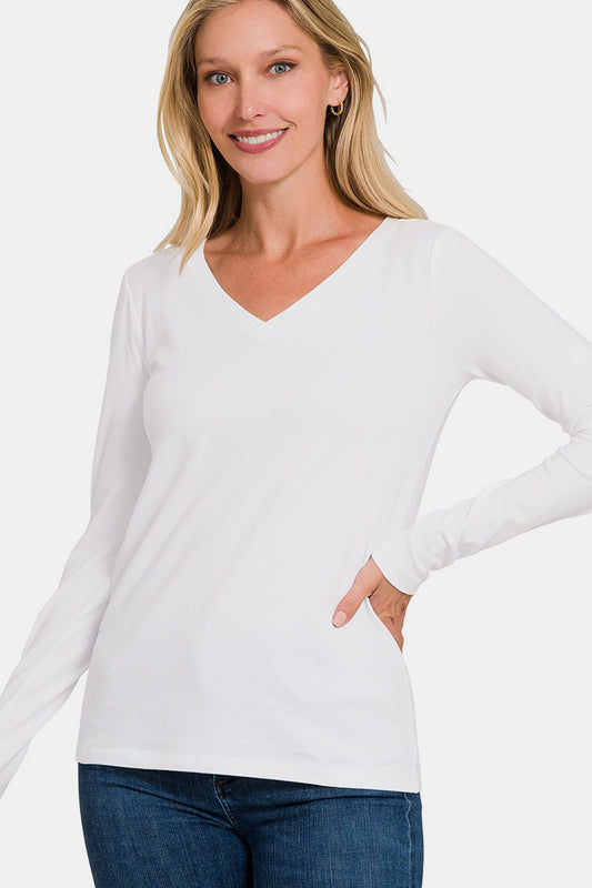 Everyday V-Neck Long Sleeve T-Shirt - White