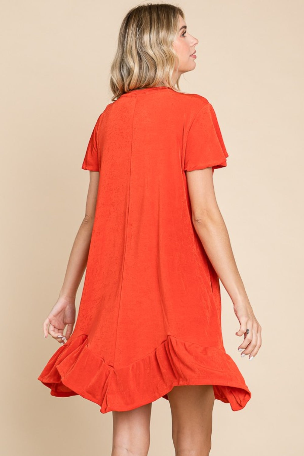 Notched Short Sleeve Dress - Scarlet