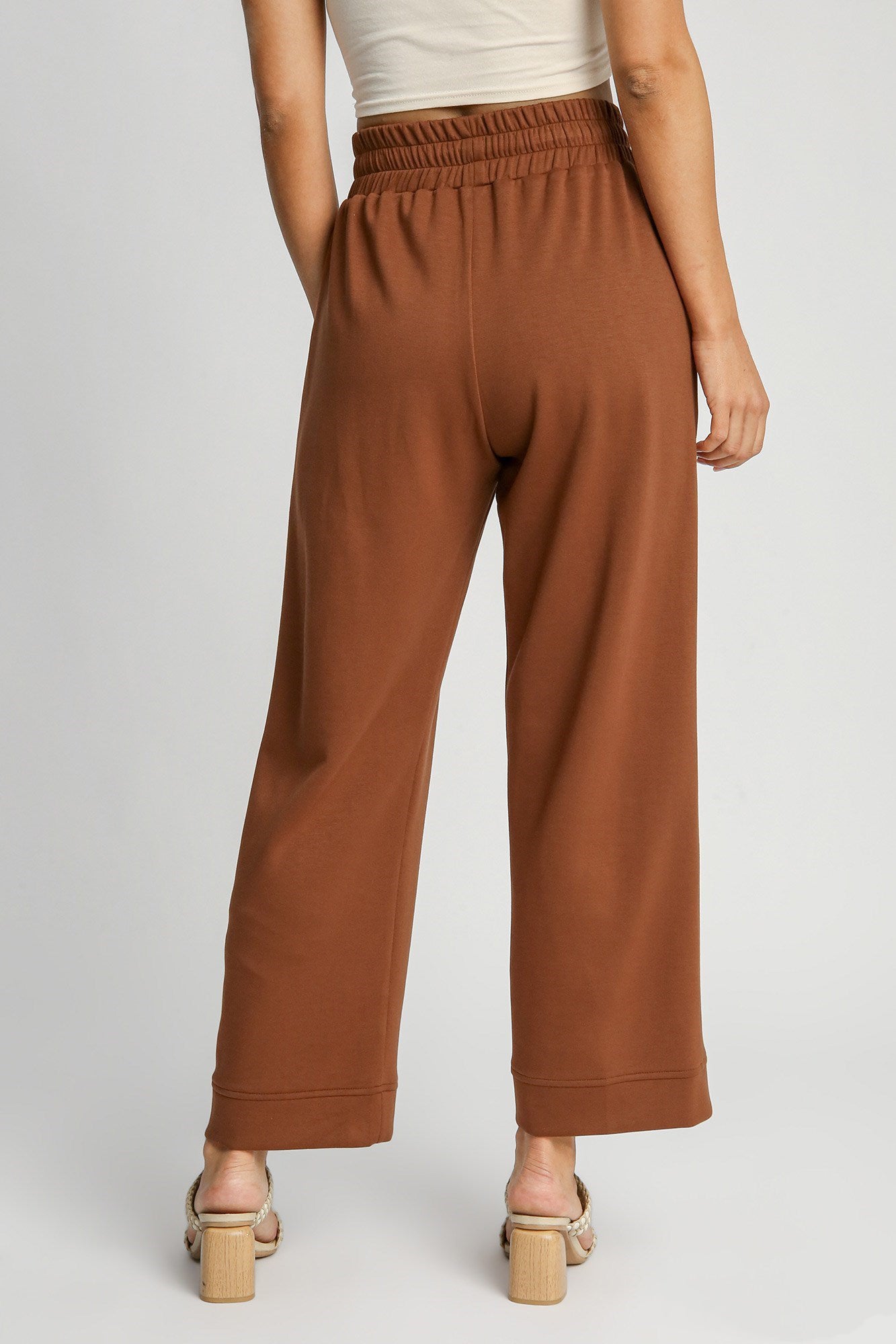 Drawstring Wide Leg Pants with Pockets - Rust