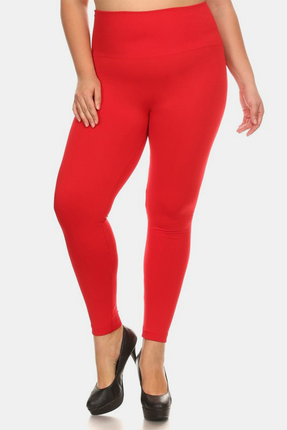 Seamless High Waist Fleece Leggings - Red