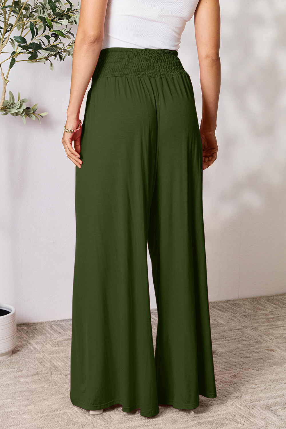 Smocked Wide Waistband Wide Leg Pants - 5 colors