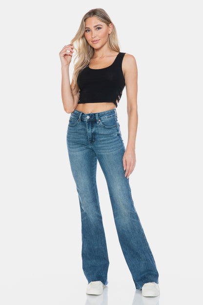 Judy Blue Mid Rise Tummy Control Cut Hem Flare Jeans