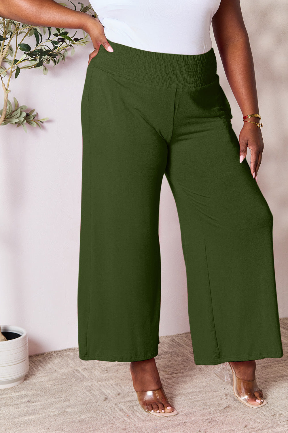 Smocked Wide Waistband Wide Leg Pants - 5 colors