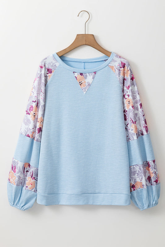 Floral Patchwork Balloon Sleeve Top - 2 Colors