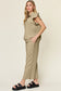 Texture Ruffle Short Sleeve Top and Drawstring Wide Leg Pants Set - 11 Colors