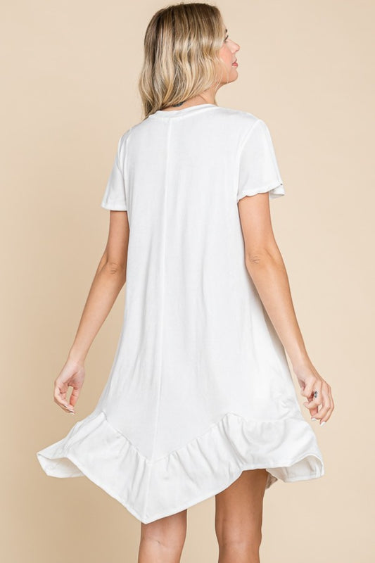 Short Sleeve Ruffled Asymmetric Hem Dress