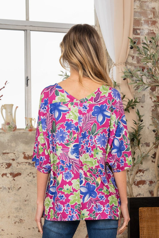 V-Neck Floral Half Sleeve Top