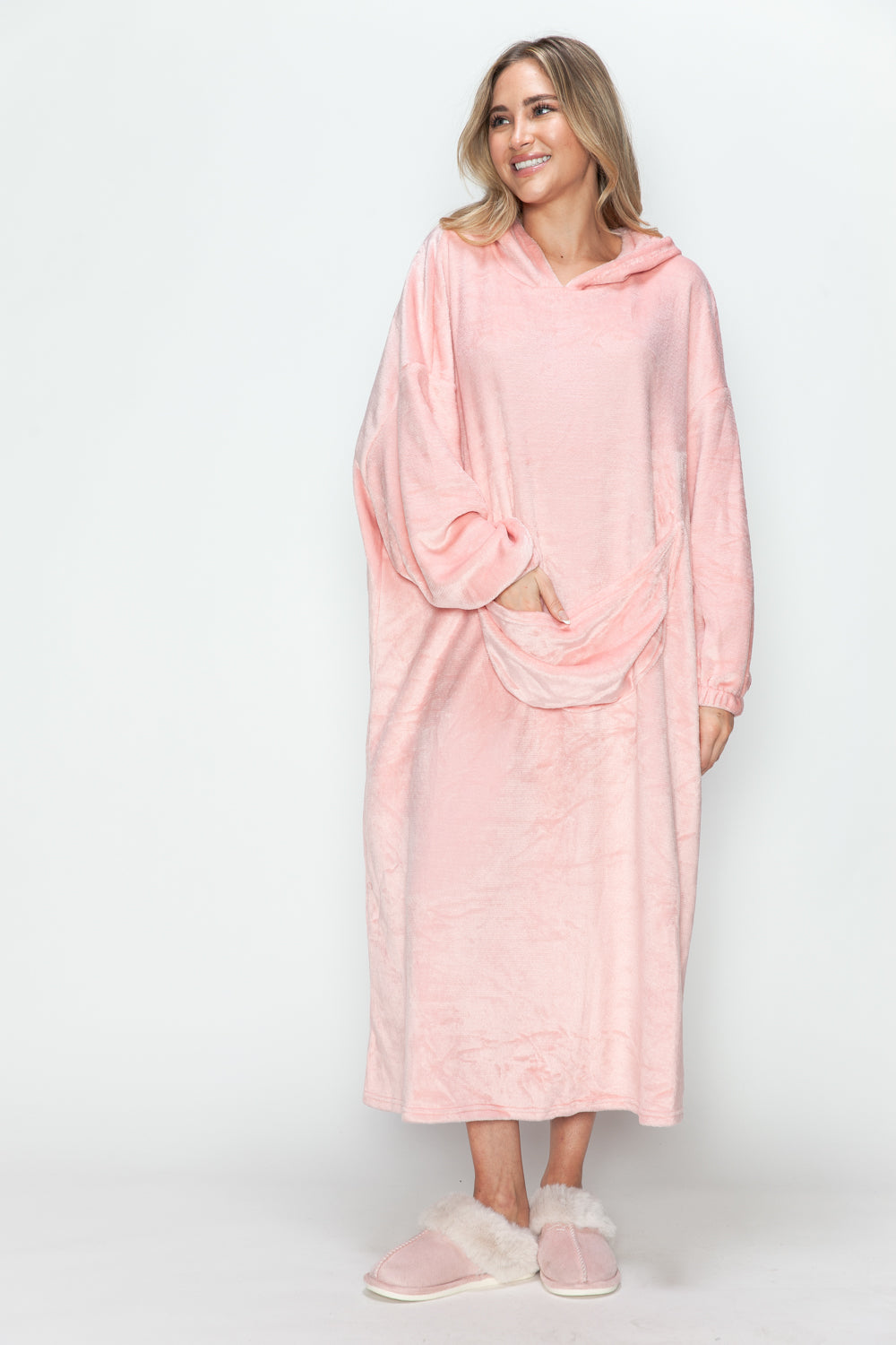 Pocketed Hooded Midi Lounge Dress - 4 Colors