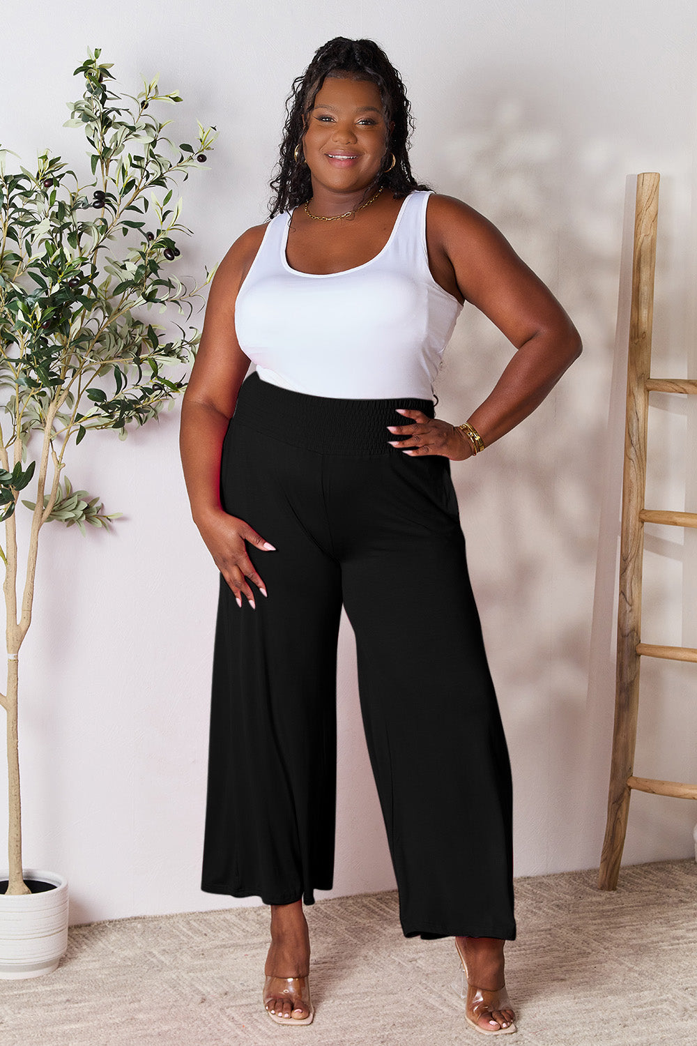 Smocked Wide Waistband Wide Leg Pants - 5 colors