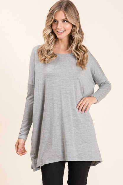 Round Neck Long Sleeve Tunic - Gray