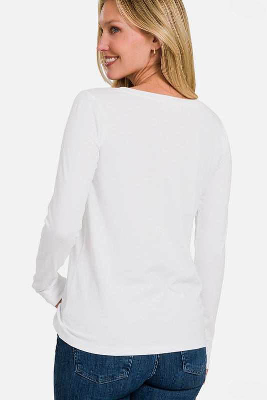 Everyday V-Neck Long Sleeve T-Shirt - White