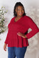 Half Button Long Sleeve Ruffle Hem Blouse - 7 Colors