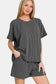 Rib Short Sleeve T-Shirt and Shorts Set - Dark Gray