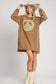 Peace Lace Applique Frayed Hem French Terry Mini Dress - Caramel