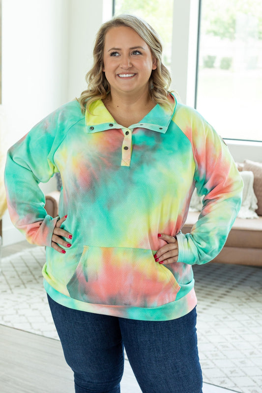 Quilted Button Snap Pullover - Tie Dye Mojito