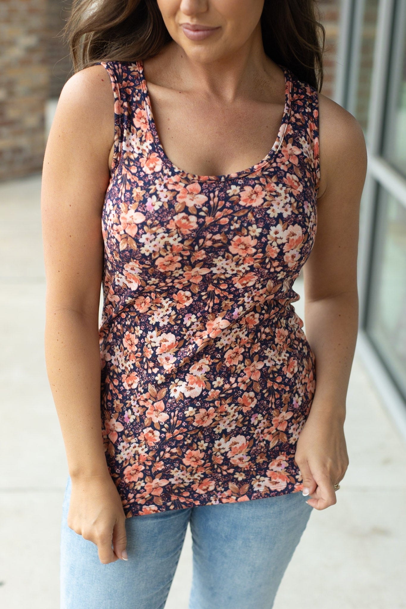 Luxe Scoop Tank - Navy Floral Mix