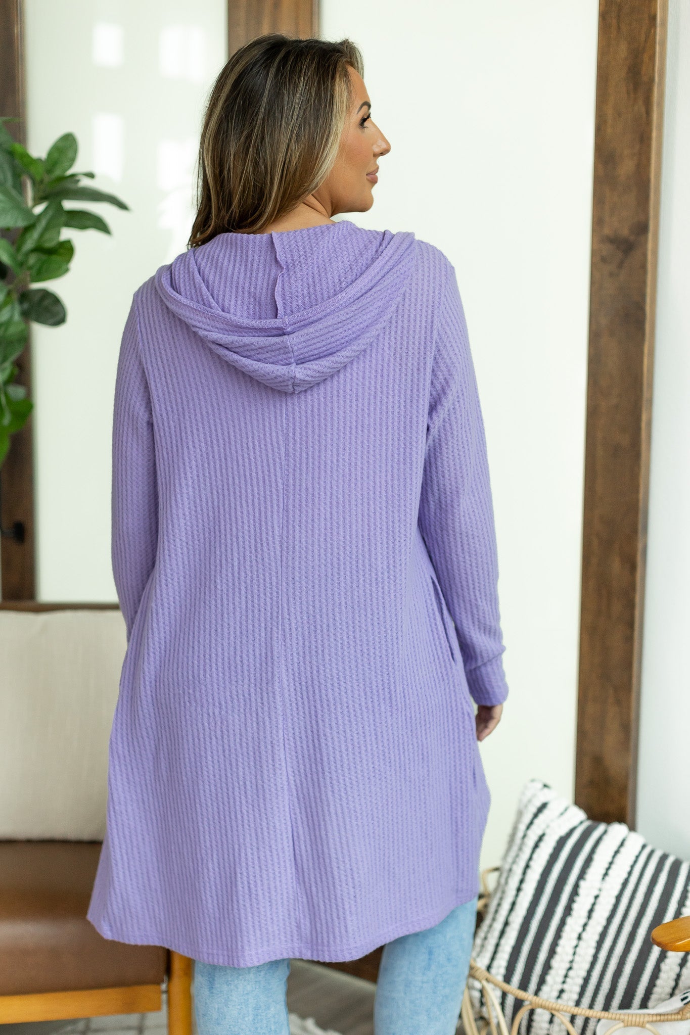 Claire Hooded Waffle Cardigan - Purple