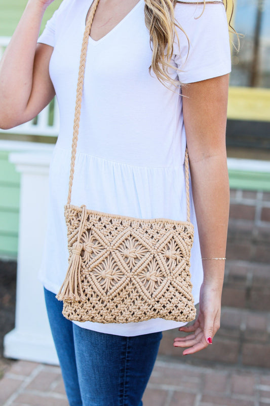 Crochet Zipper Bag - Tan