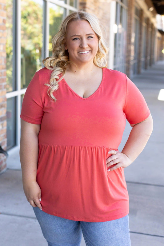 Sarah Ruffle Short Sleeve - Deep Coral