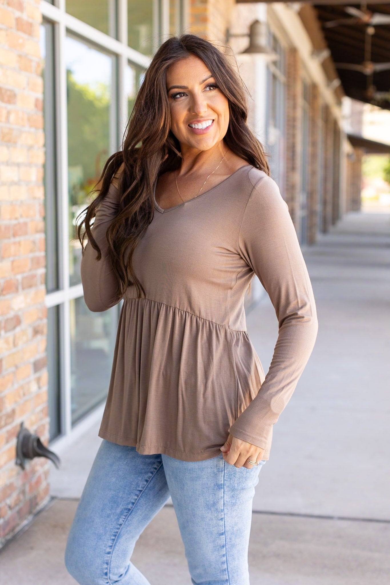 Long Sleeve Sarah Ruffle - Mocha