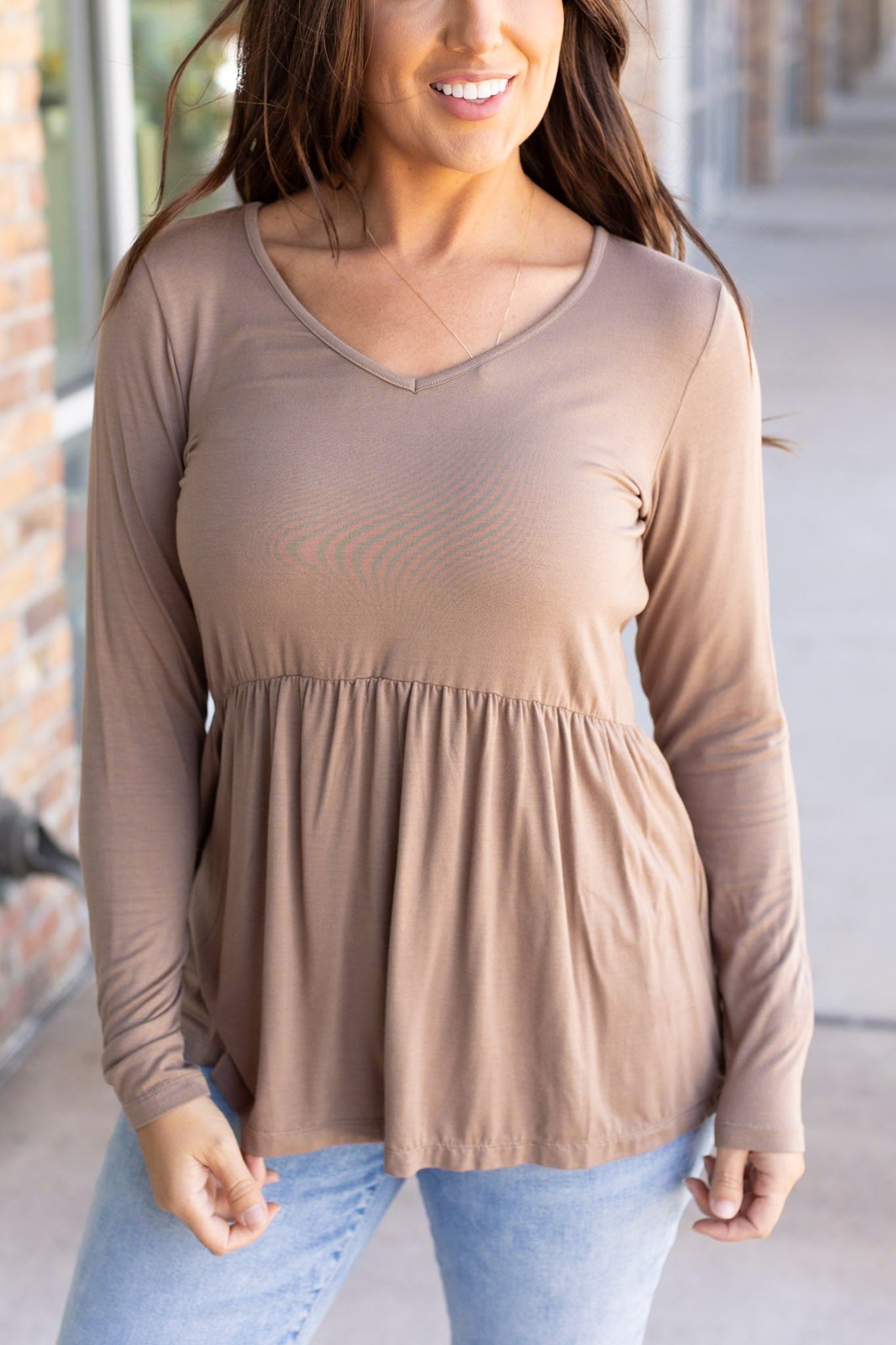 Long Sleeve Sarah Ruffle - Mocha