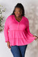 Half Button Long Sleeve Ruffle Hem Blouse - 7 Colors